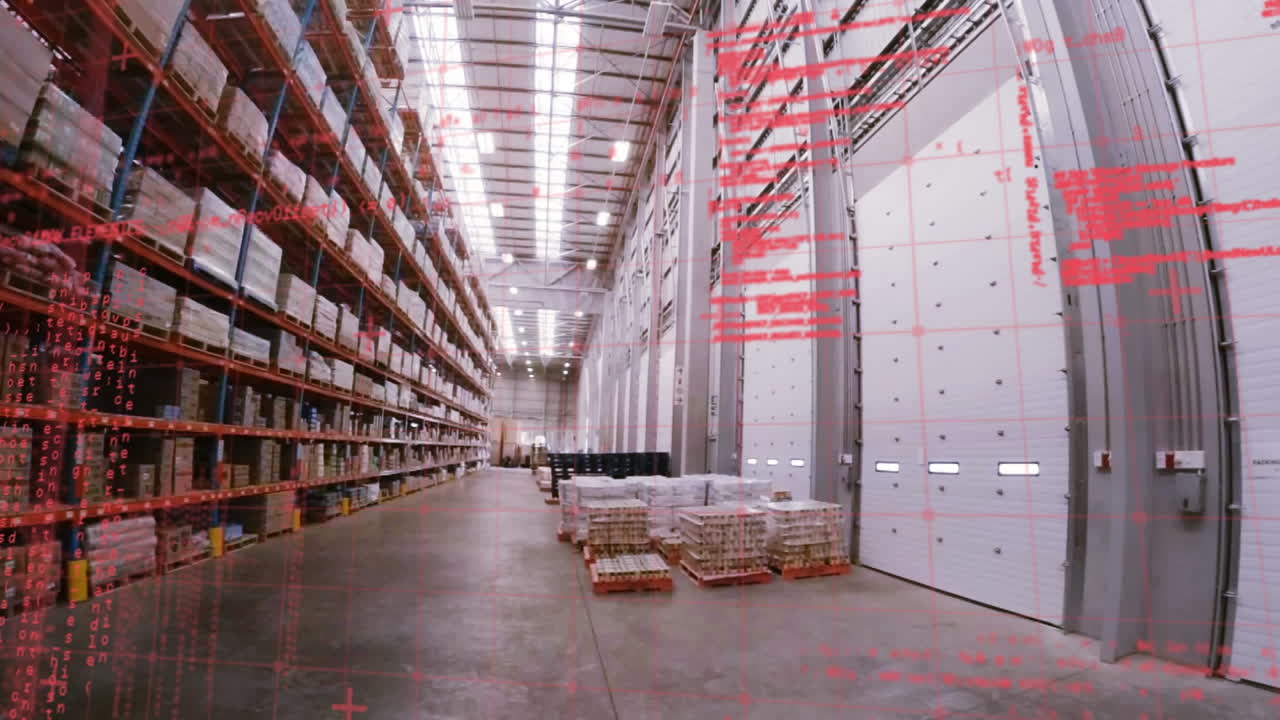 animación del procesamiento de datos en un almacén vacío