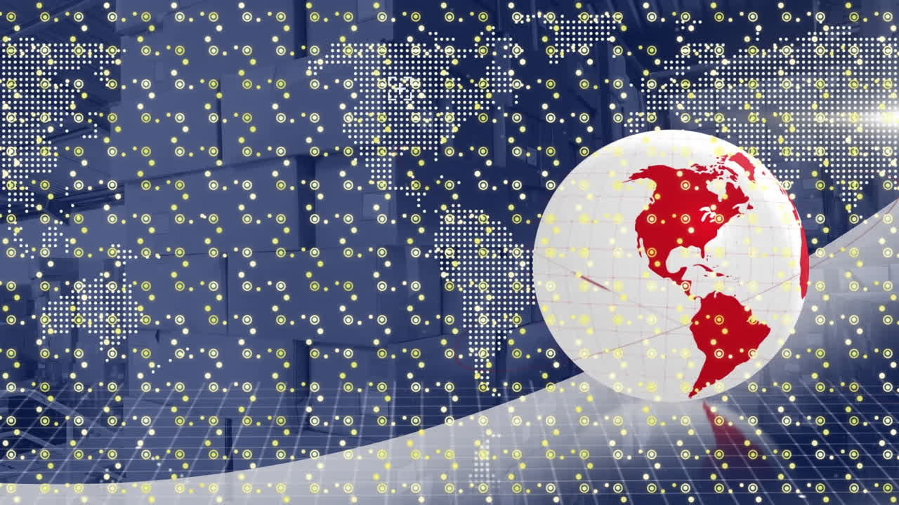 매장 위의 데이터 처리와 함께 지구와 디지털 인터페이스의 애니메이션