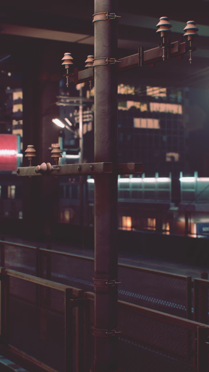 밤에 도시에서 거리 조명 기둥의 클로즈업