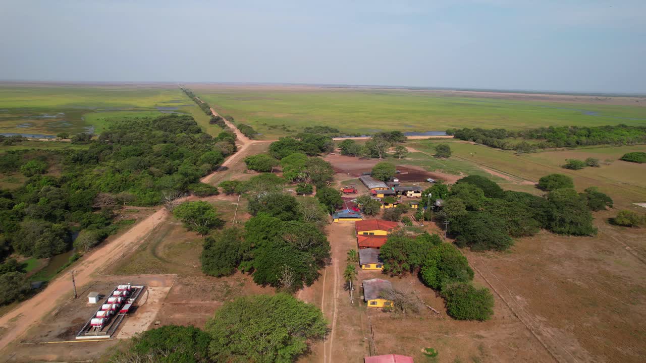 Aerial view of a farm in a rural landscape