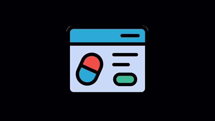 Animated Icon of Online Pharmacy Website Interface with Pill