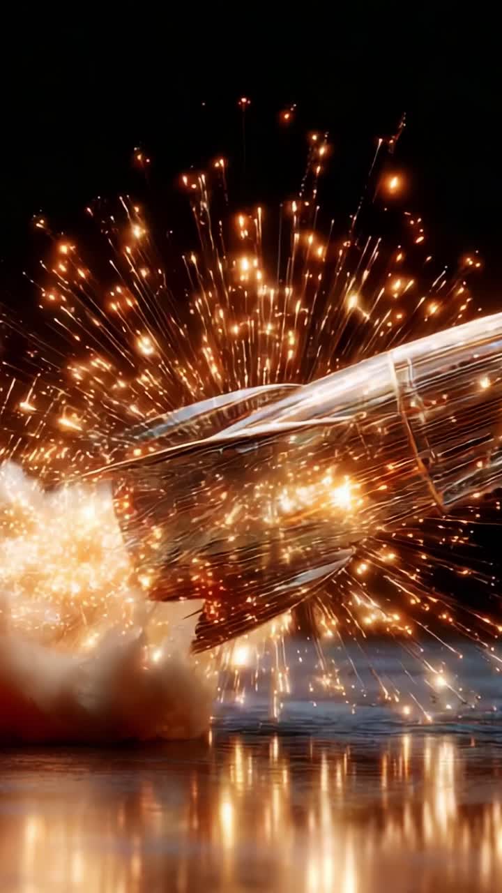 Un viaggio affascinante attraverso l'energia dinamica: la trasformazione di un potente proiettile catturata con dettagli straordinari, che mette in risalto scintille e movimento in un'ambientazione enigmatica