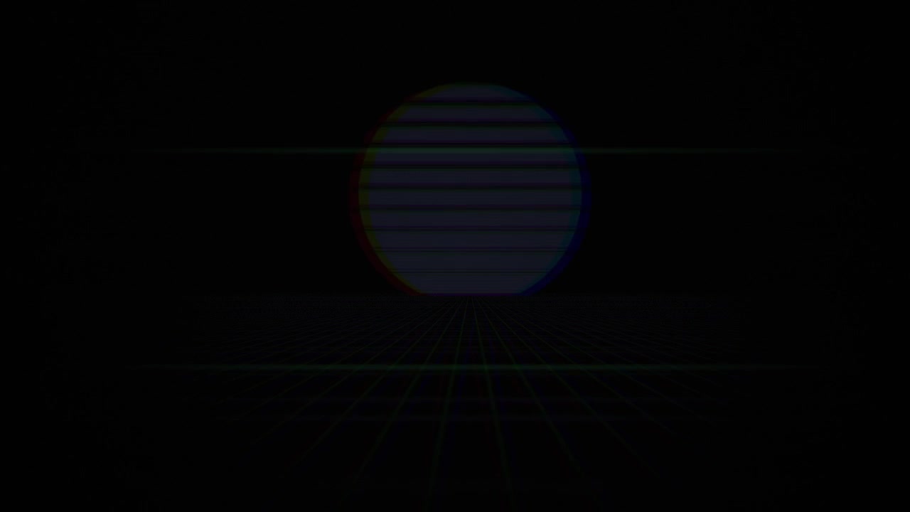 Retro Synthwave Grid with Glitching Sun and Horizon