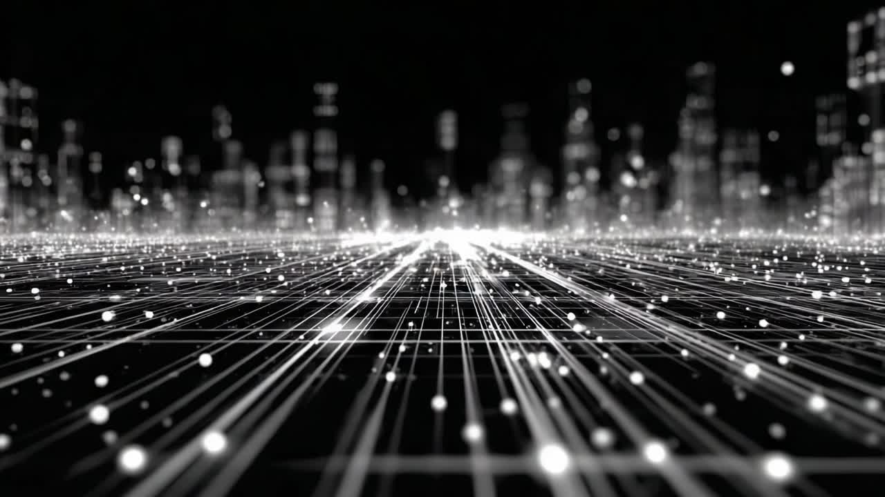 A mesmerizing digital landscape showcasing intricate patterns of light and connectivity, highlighting the intersection of technology and modern aesthetics in a futuristic environment