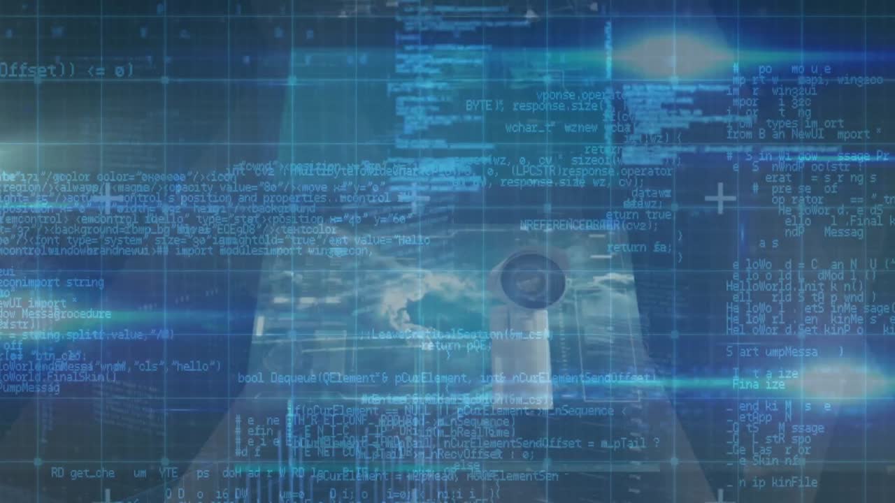 Animering av databearbetning över mörk bakgrund