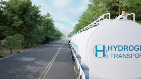 concepto de logística de hidrógeno. camión con remolque de tanque de gas en la carretera alineado