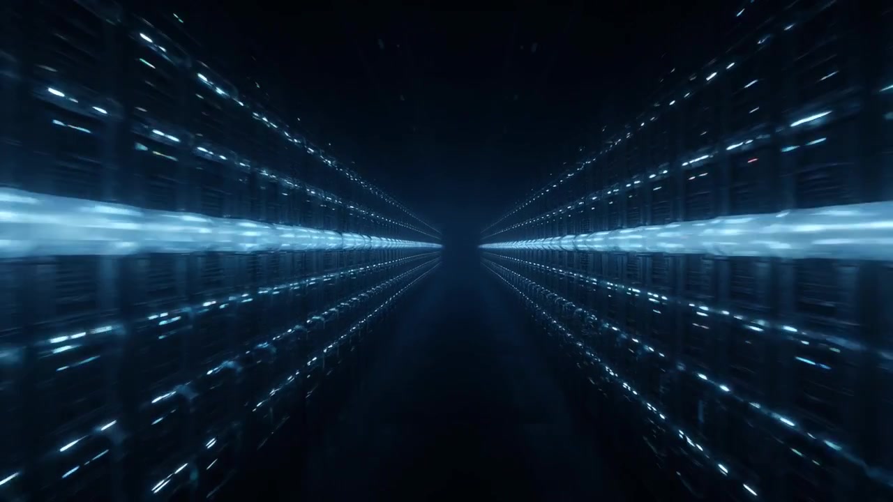 Moving Through a Futuristic Digital Data Tunnel