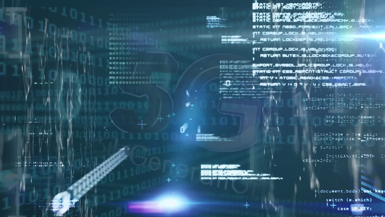 Animation of data processing on screens over binary coding