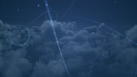 animación de la red de conexiones un punto de luz sobre las nubes en el cielo