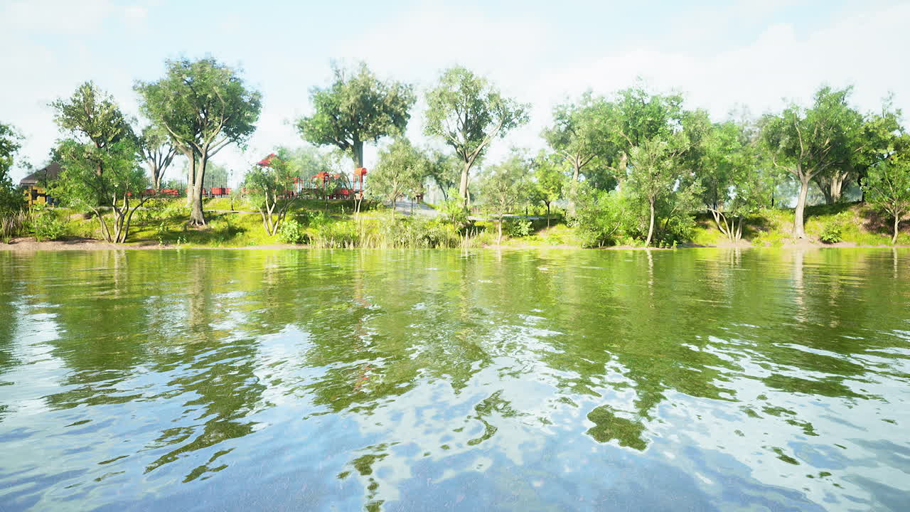 호수 를 가진 도시 공원 의 풍경