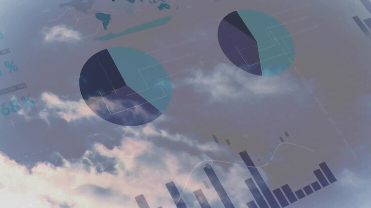 Animation of statistics processing over clouds and sky