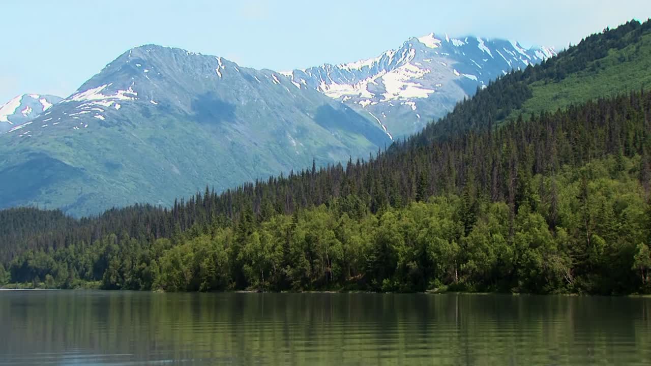 알래스카 산과 호수에 숲