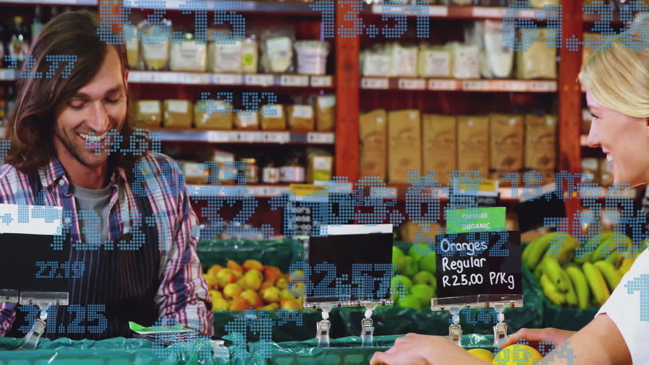 매장에서 다양한 사람들을 대상으로 통계 및 데이터 처리의 애니메이션