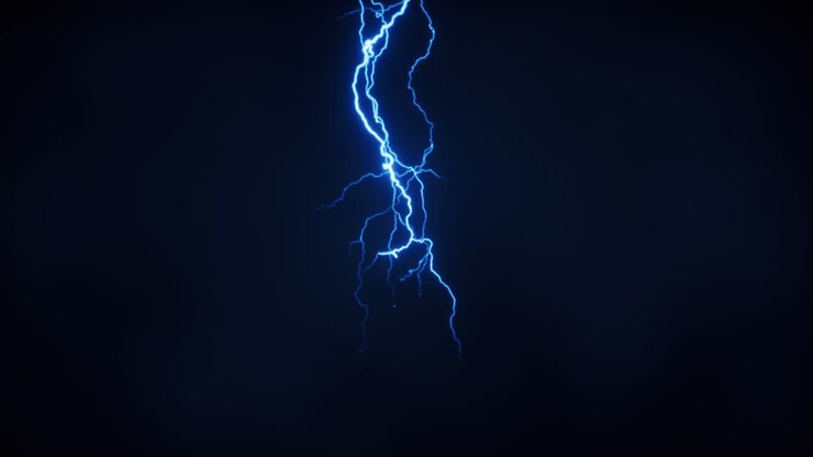 Fulmine blu con sfondo scuro, rendering 3D