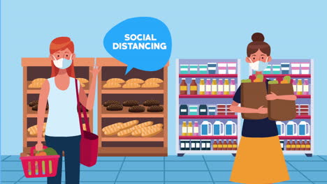 campaña de distanciamiento social con las clientes femeninas de los supermercados