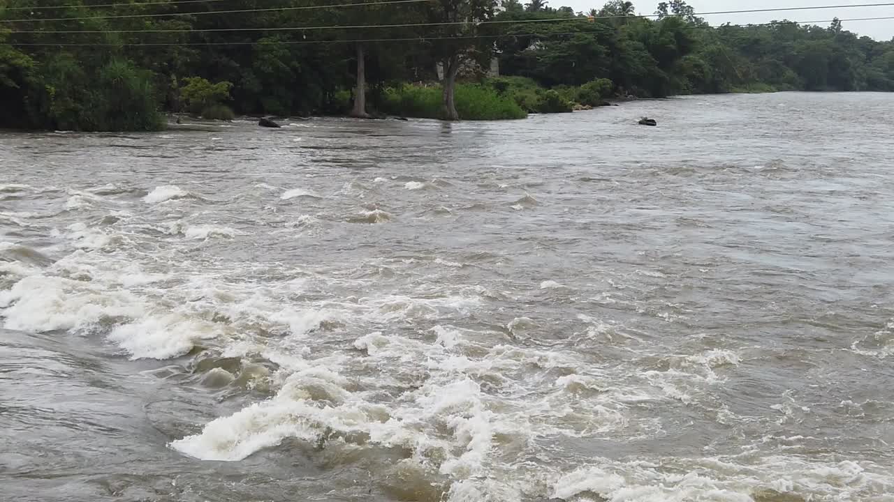 강둑 사이로 흐르는 물줄기의 멋진 전망