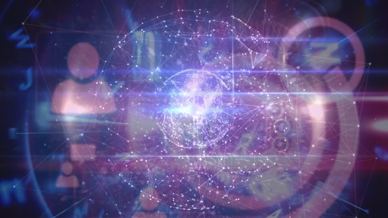 animación del globo de conexiones sobre el procesamiento de datos sobre fondo negro