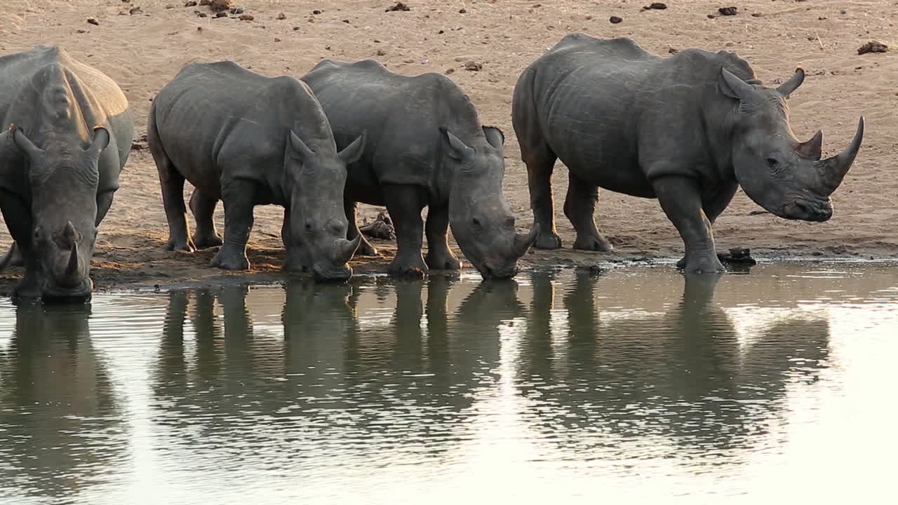 아프리카의 물 구이에서 물을 마시는 여러 개의  코소의 중간