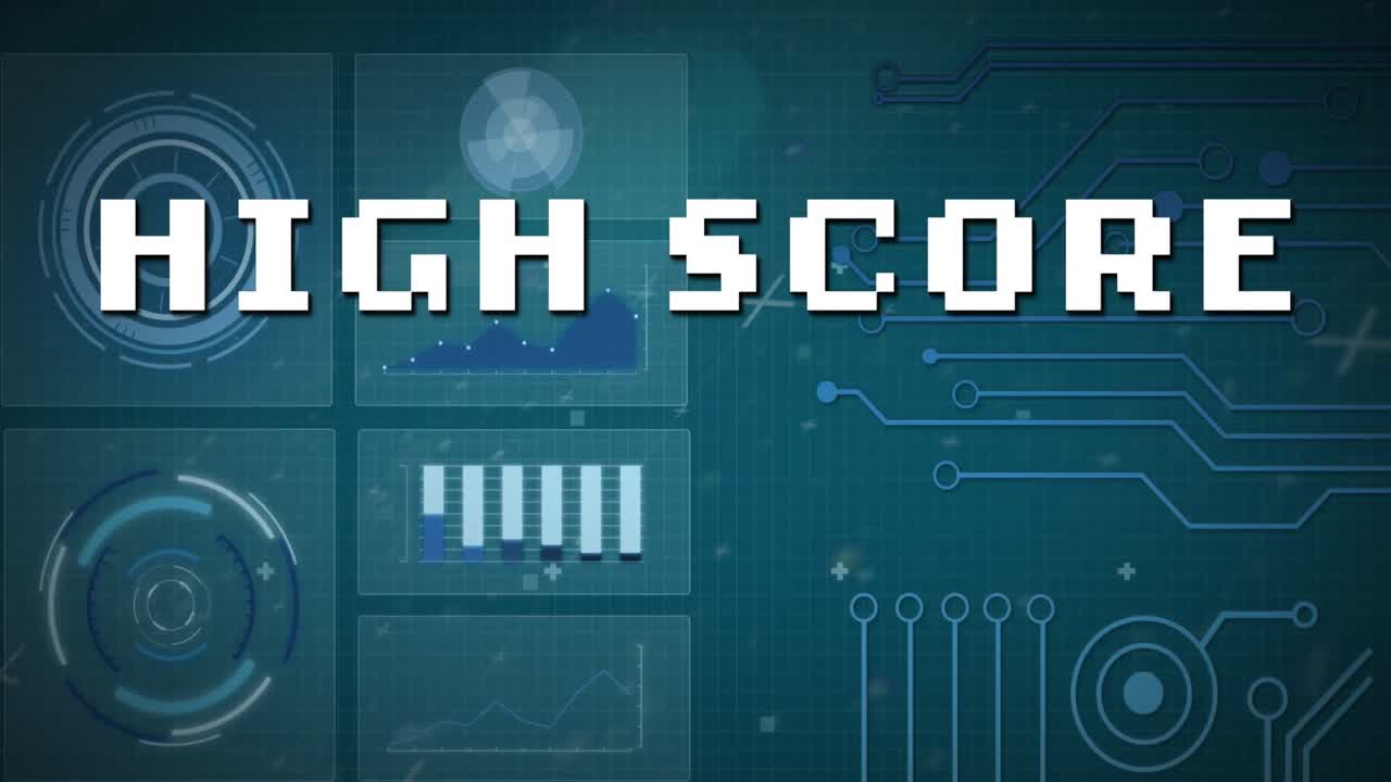 Animation of high score text over scope scanning and data processing