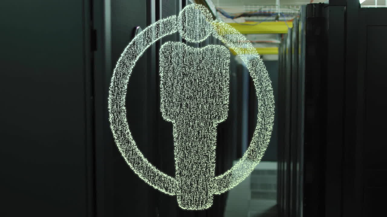 사람 아이콘의 애니메이션과 컴퓨터 서버를 통해 디지털 데이터 처리