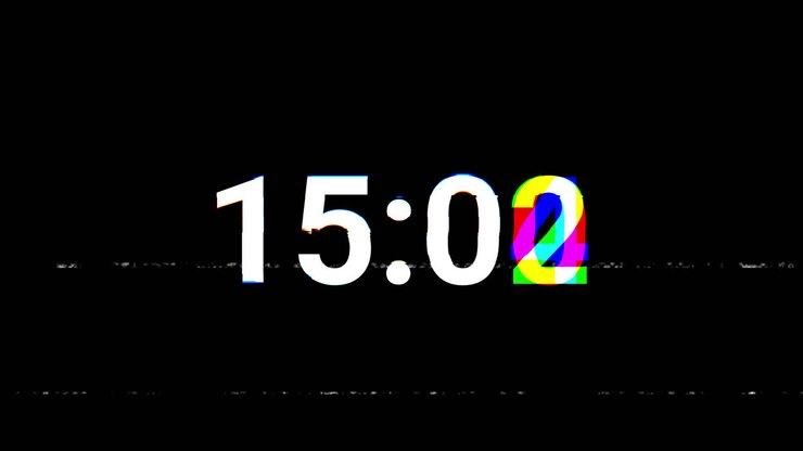 Digital Countdown Timer with Glitch Effect on Black Background