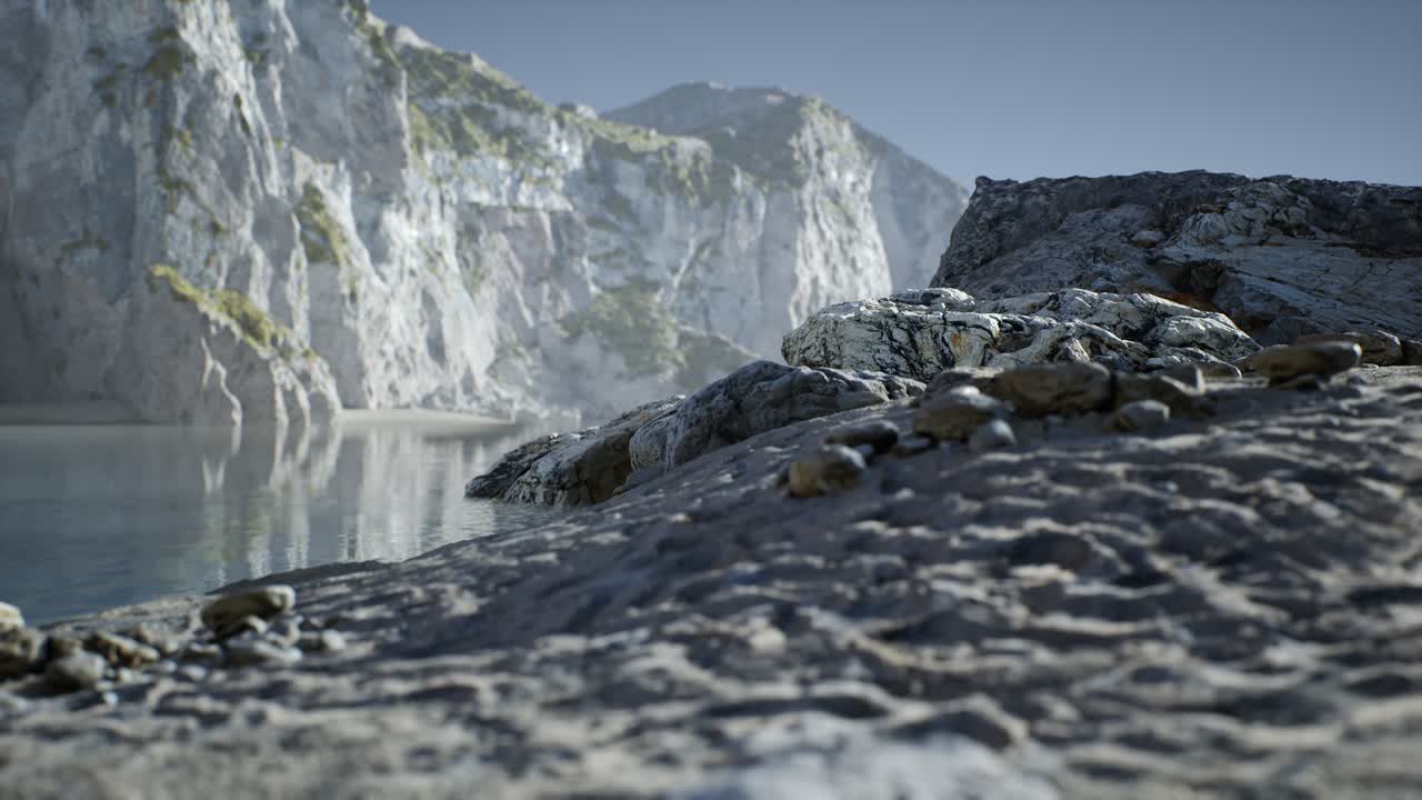 포르투갈 의 대서양 해안 에 있는 바위 들 사이 에 있는 모래 해변