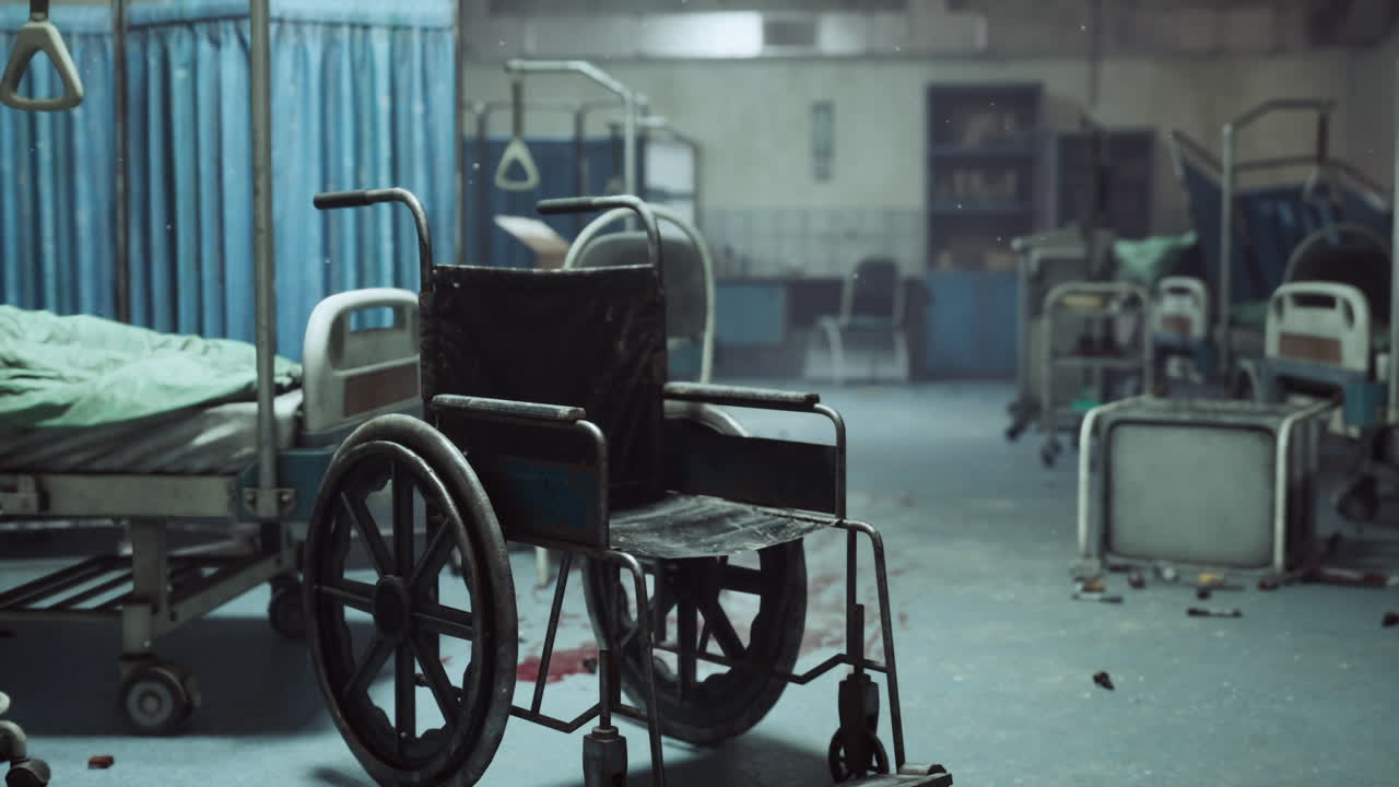 заброшенная и окровавленная больничная комната.