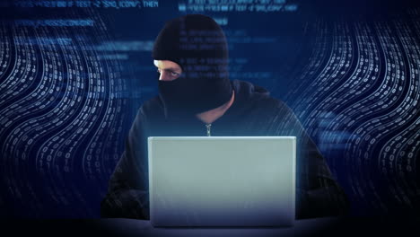 animación del procesamiento de datos sobre un hacker caucásico