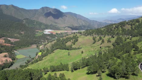 aerial view of the agricultural landscape in the lush high valley of constanza in the central range of the dominican republic