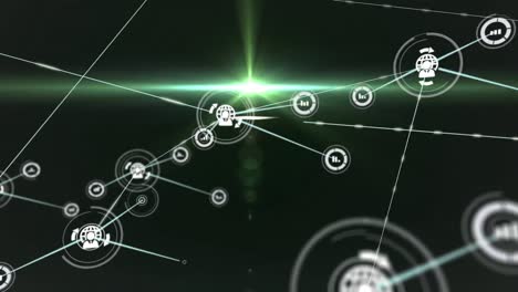 animación de un haz de luz que pasa a través de iconos de perfil que conectan puntos en la interfaz digital