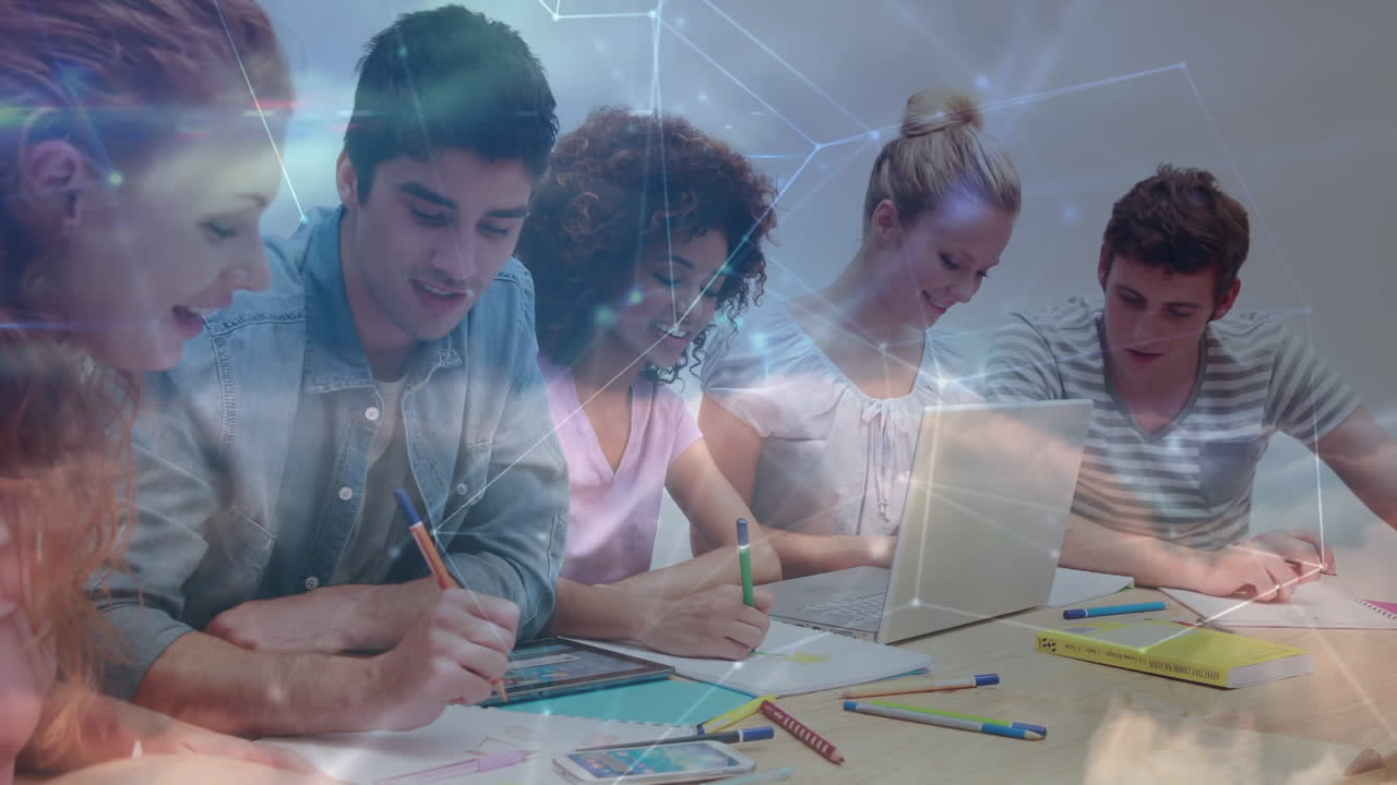 animación de la red de conexiones entre diversos estudiantes en la universidad