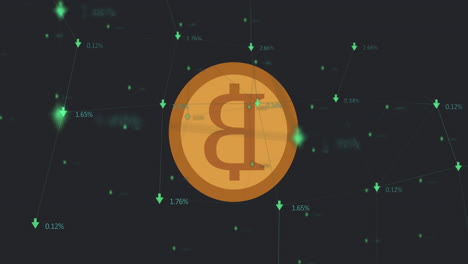 animación de bitcoin sobre el procesamiento de datos financieros en fondo negro