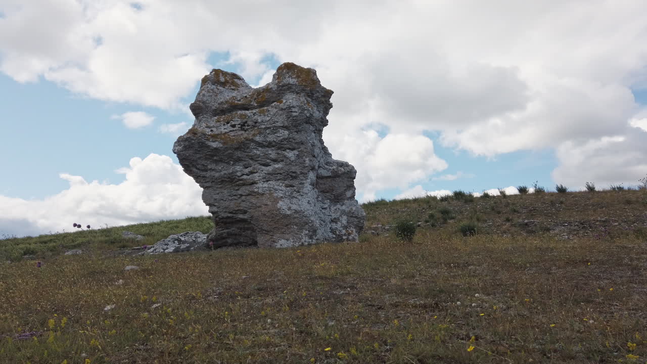 Beautiful rocks of Rauk in Gotland island, Sweden in motion gimbal shot