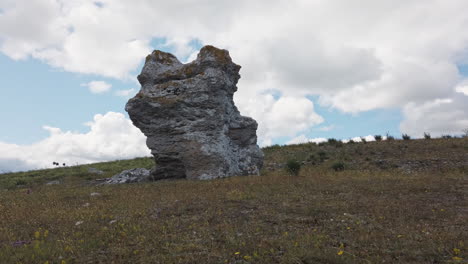 beautiful rocks of rauk in gotland island, sweden in motion gimbal shot