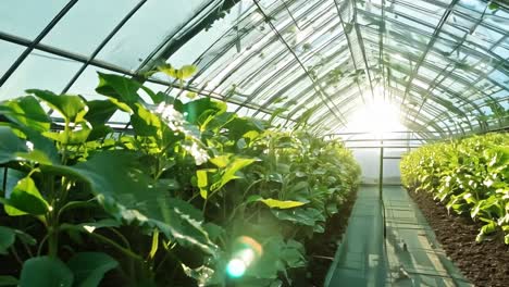 inside a bright greenhouse
