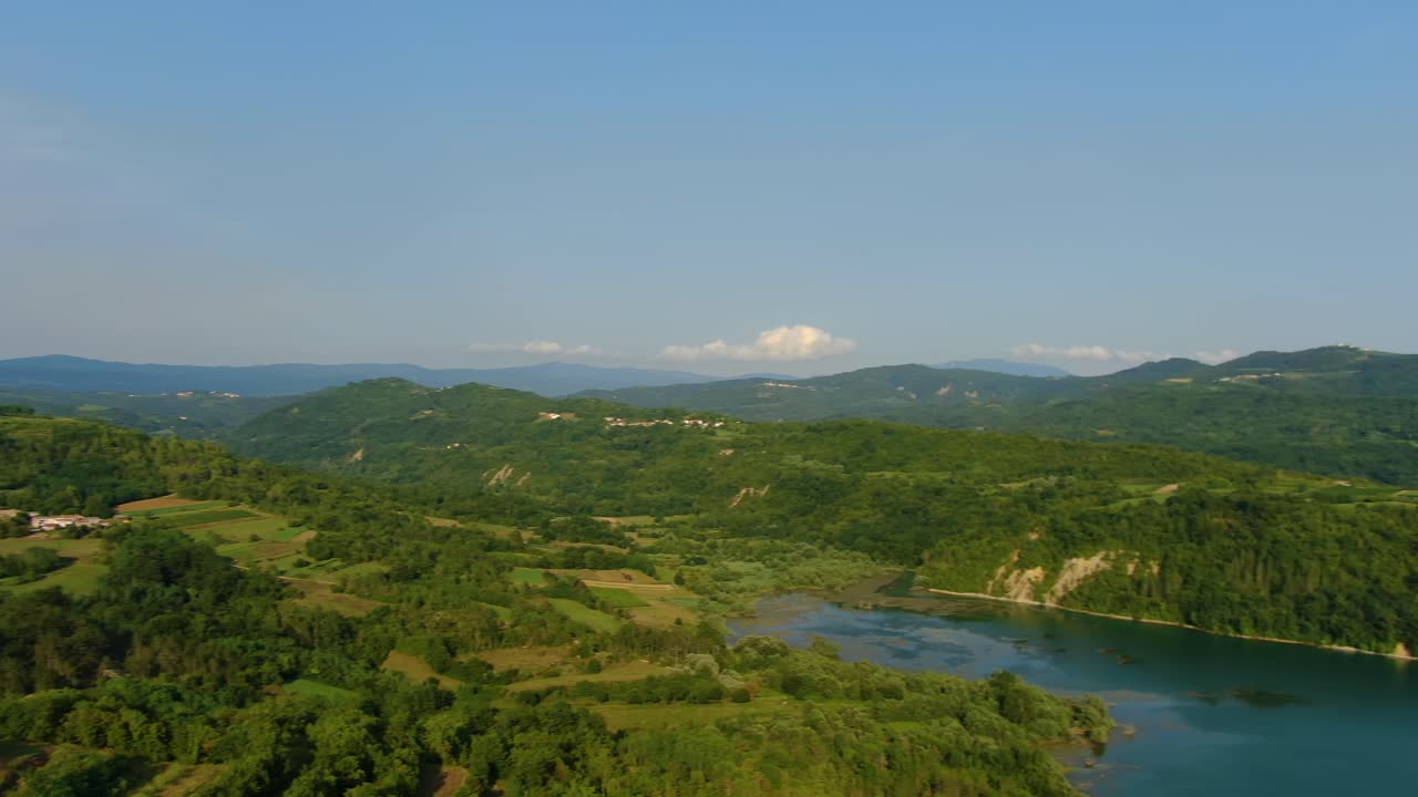 Lake Butoniga water dam in Croatia left pan revealing nearby hills ...