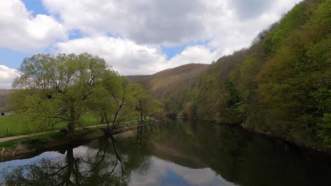 view of the ourthe river in esneux, belgium