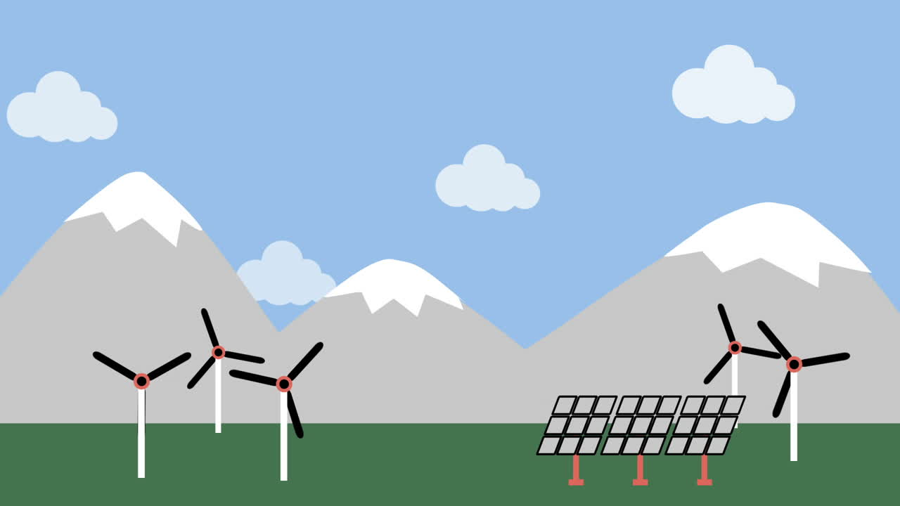 Wind turbine and solar panel in countryside
