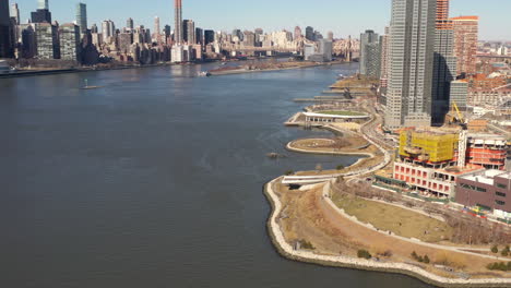 a high angle view looking north over the east river on a sunny day