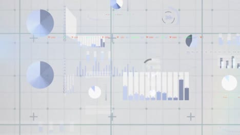 animación del patrón de cuadrícula en múltiples gráficos y números cambiantes en el círculo de carga