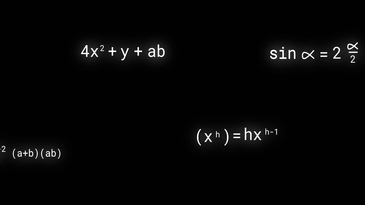 Animation of mathematical equations on black background