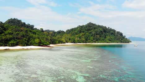 Aerial-orbit-shot-of-beautiful-tropical-island-on-Andaman-Sea-in-Thailand---Koh-Kradan