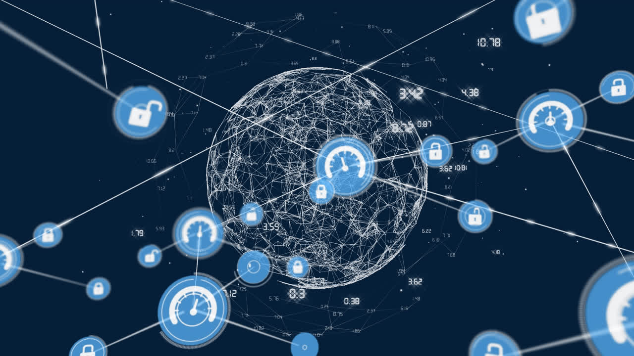Animation of globe and network of connections on dark background
