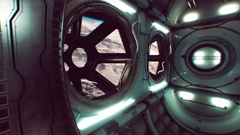 nave espacial oscura interior futurista