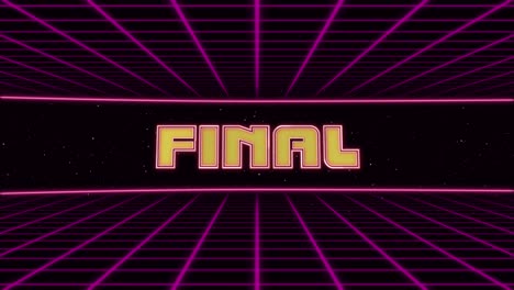 título final animado retro futurista estilo de los años 80 y 90. cuadrados de animación y fondo retro