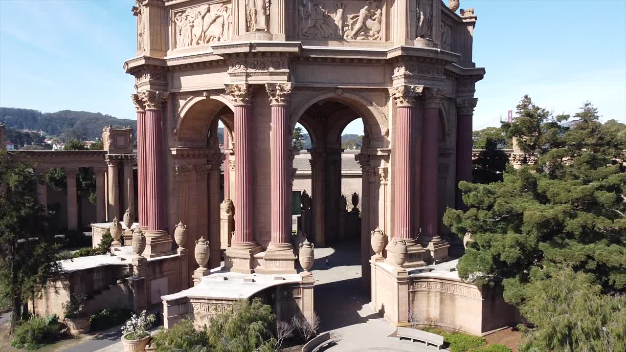 The Palace of Fine Arts in the Marina District of San Francisco, California, is a monumental structure.