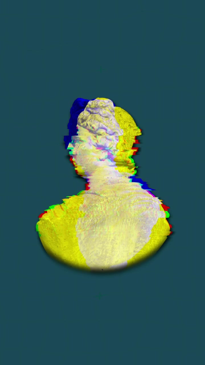 Animation of head sculptures with interference on blue background