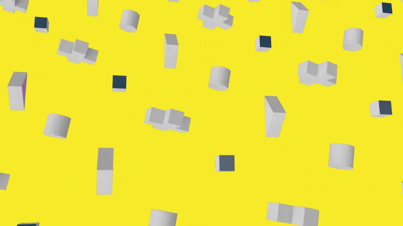 노란색 배경으로 움직이는 3d 형태