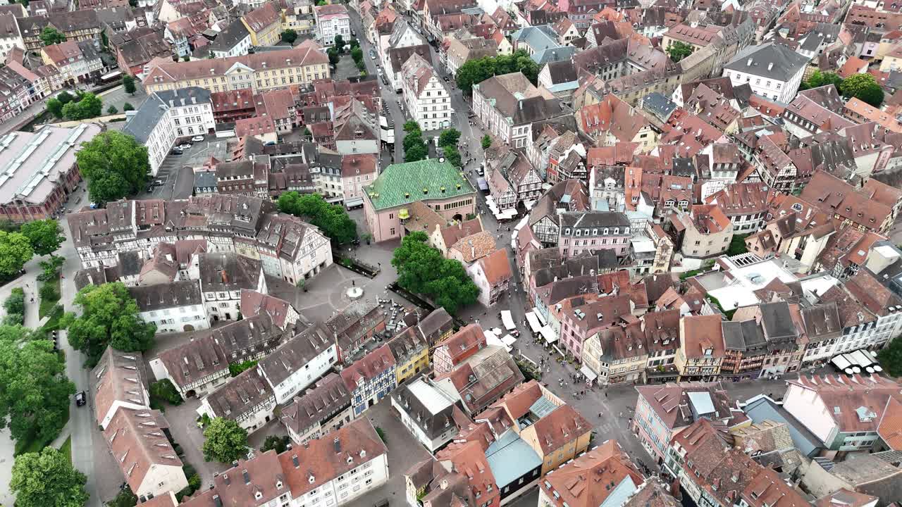 Colmar France old town centre drone, aerial high angle