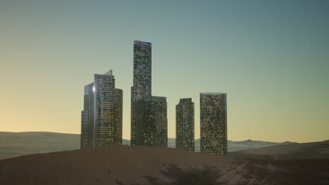 city skyscrapers at night in desert